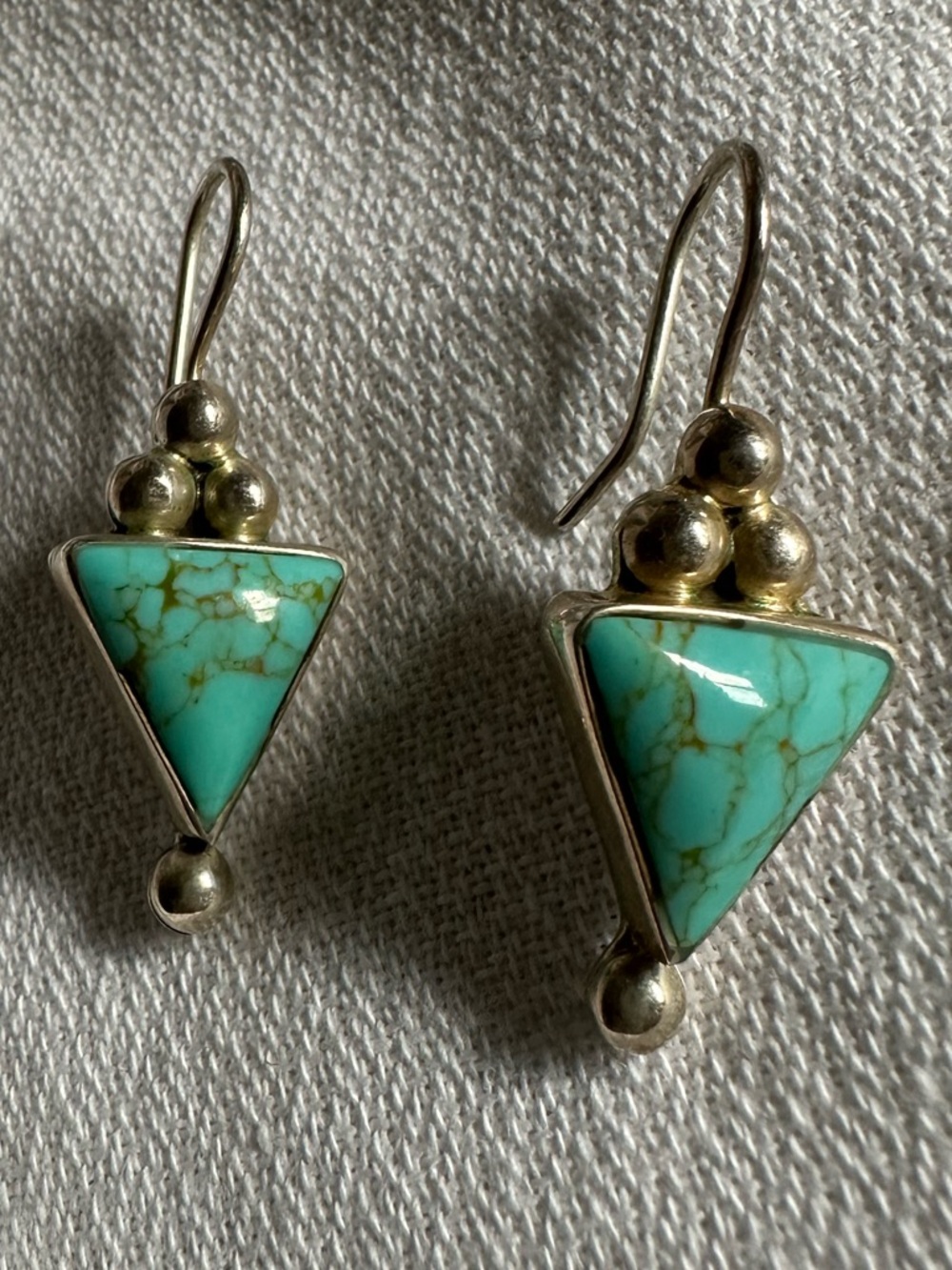 Turquoise Triangle Drop Earrings - Sterling Silver 925 (stone and setting 1”)